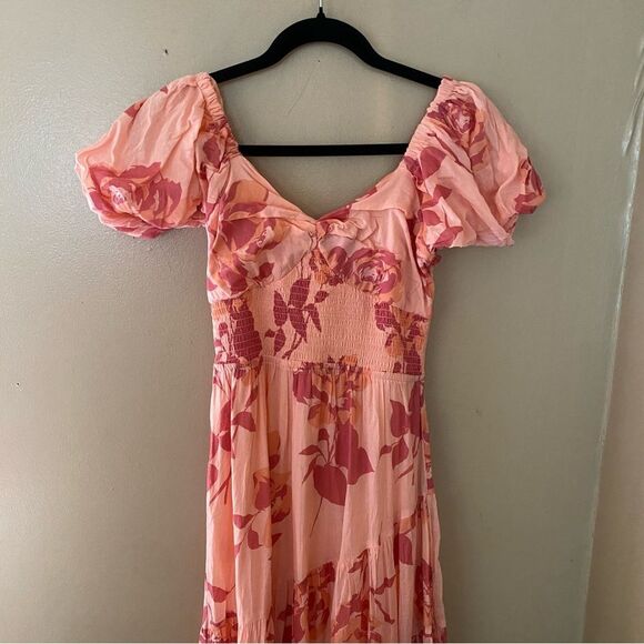 NWT Free People Sundrenched Short Sleeve Maxi Dress in pink combo cotton M - Picture 11 of 14